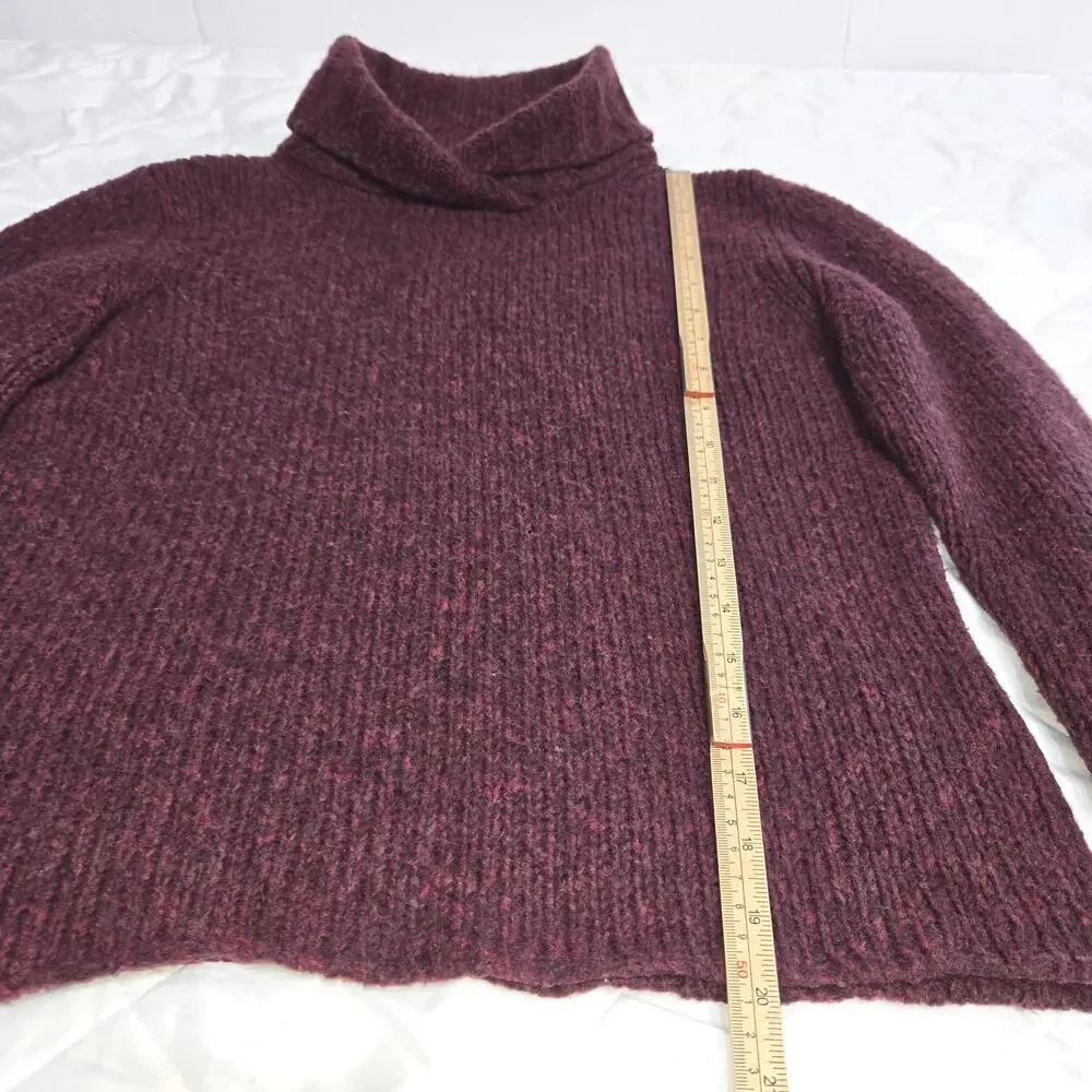Vtg Banana Republic Women M Marled Wool‎ Ribbed Sweater Mock Neck Y2K Burgundy